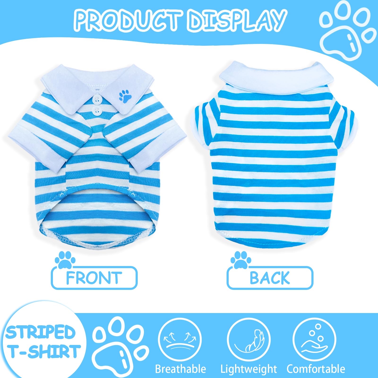 2 Pieces Dog Shirts For Small Dogs Boy Girl Stripe Dog Clothes Summer Chihuahua Yorkie Clothe Soft Pet T-Shirt Puppy Cat Clothes